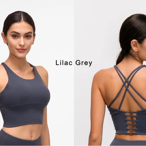 Astoria Women's Lilac Gray Strappy Sports Bra - Picture 3 of 5